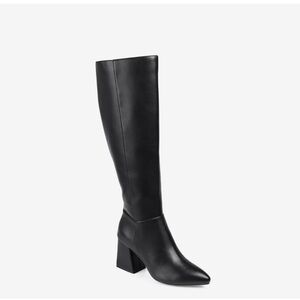 Black Wide Calf Faux Leather Tall Boots